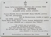 Plaque Hôtel Istria, 29 rue Campagne-Première, Paris 14