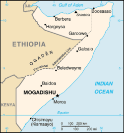 Mogadishu's location in Somalia