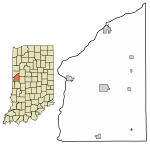 Location of Wallace in Fountain County, Indiana.