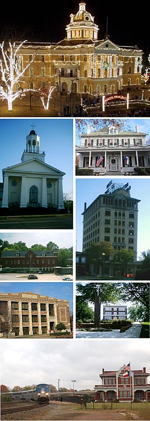 Clockwise: Old Courthouse, Starr Home, Hotel Marshall, ETBU, Depot, Wiley, Ginnocho, First United Methodist