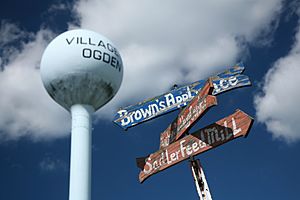 Watertower and signposts in Ogden