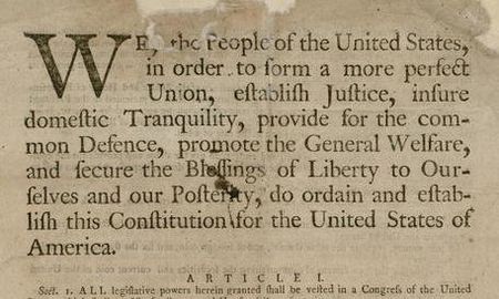 Preamble detail from Library of Congress Dunlap & Claypoole original printing of the United States Constitution, 1787