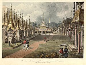 Scene upon the terrace of the Great Dagon Pagoda at Rangoon
