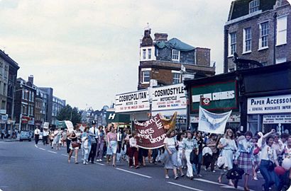 Support the Miners March.Camberwell Road, SE5, London. 1984.jpg