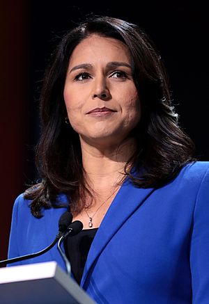 Gabbard speaking at an event in San Francisco, California, during her 2020 presidential campaign