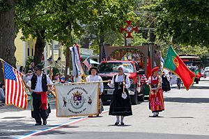 Folkloric Rancho of the Portuguese Social Club, Pawtucket, in the 2021 Bristol Fourth of July parade