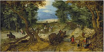 Jan Brueghel I - A wooded landscape with travelers on a path