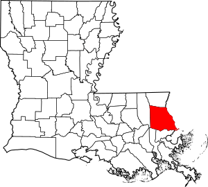 Map of Louisiana highlighting Saint Tammany Parish