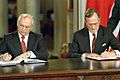 RIAN archive 330109 Soviet President Mikhail Gorbachev and U.S. President George Bush