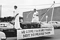 Arlington State College, two students dressed as Roman patricians riding on homecoming float (10004199)