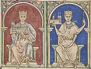 Coloured illumination of two seated mediaeval kings
