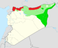 Claimed and de facto territory of Rojava