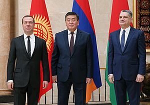 Dmitry Medvedev, Sooronbay Jeenbekov and Tigran Sargsyan at the Eurasian Intergovernmental Council meeting, 7 March 2017