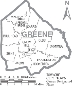 Map of Greene County North Carolina With Municipal and Township Labels