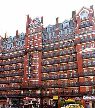 The facade of the Hotel Chelsea seen from across 23rd Street