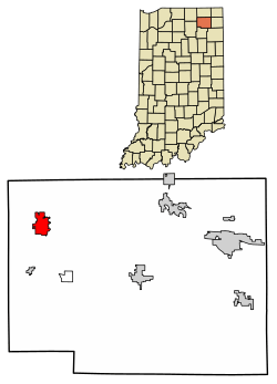 Location of Ligonier in Noble County, Indiana.