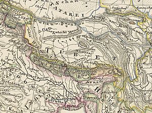 Tibet map before 1859 detail from Asia - Stieler's Hand-Atlas (cropped)