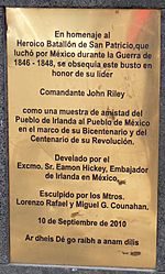 Comandante John Riley 1848, plaque Mexico