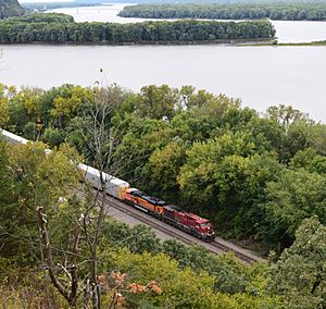 Mississippi River near Savanna Illinois with Railroad Train Oct 4 2015