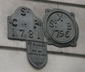 Parish boundary mark on wall of the Bank of England