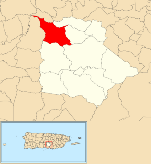 Location of Pedro García within the municipality of Coamo shown in red