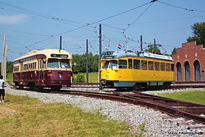 Toronto PCC streetcar 4602 and Haagsche Tramweg-Maatschappij (HTM) 1329 at the National Capital Trolley Museum.
