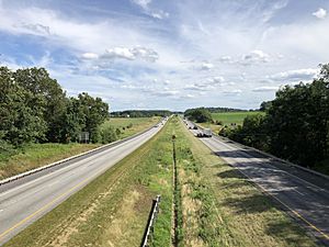 2019-06-25 16 52 41 View south along Interstate 81 from the overpass for Virginia State Route 990 (Imboden Road) in North River, Rockingham County, Virginia