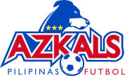 The wordmark for Azkals Philippines featuring a dog's head, a football, and the official colors of the Philippine flag