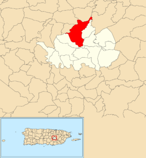Location of Ceiba within the municipality of Cidra shown in red