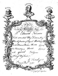 Edward Jenner, certificate of attendance at Wellcome L0020702