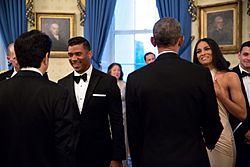 Obama & Abe Greet Russell Wilson & Ciara 2015