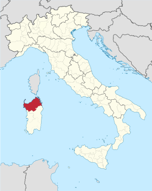 Map highlighting the location of the province of Sassari in Italy