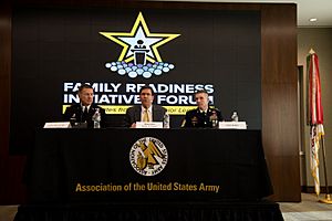 Secretary of the Army Dr. Mark T. Esper spoke at the AUSA Army Family Readiness Forum alongside Army Vice Chief of Staff James McConville and the Army Sgt. Maj. of the Army Daniel A. Dailey