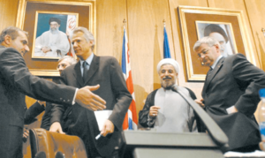Tehran Declaration - 21 October 2003 - Joschka Fischer, Hassan Rouhani, Dominique de Villepin and Jack Straw (2)