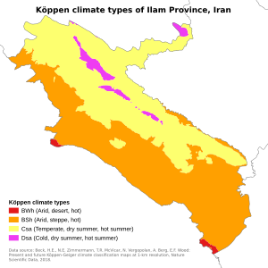 Köppen Map of Ilam Province, Iran
