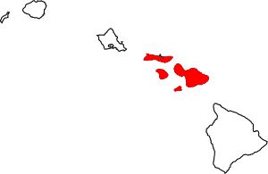 Map of Hawaii highlighting Maui County
