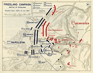 Map of the Battle of Friedland - Situation about 1800, 14 June 1807