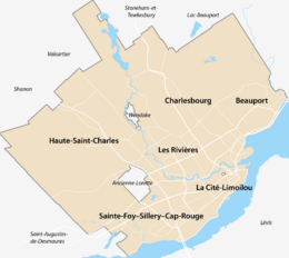 A map illustrating the location of Sillery within the boundaries of Quebec City.