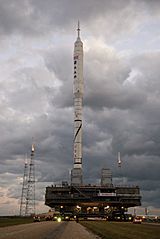 Ares I-X rollout on mobile launch platform