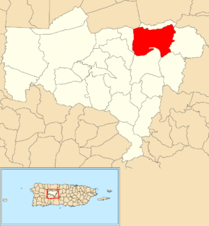 Location of Don Alonso within the municipality of Utuado shown in red