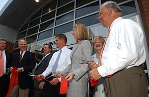 Mayor Thomas M. Menino with State Representative Martin J. Walsh, City Councilor Maureen Feeney and others at Savin Hill MBTA Station opening (21960586553)