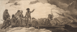 The Departure of S.W. Prentice and Five Others from their Shipwrecked Companions, 1781 (inset)