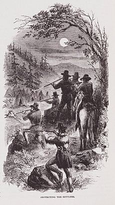 "Protecting The Settlers" Illustration by JR Browne for his work "The Indians Of California" 1864