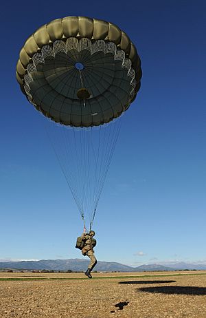 Paratrooper at Spanish drop zone during Exercise Iberian Eagle