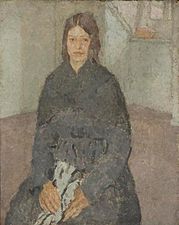 Seated Girl Holding a Piece of Sewing - Gwendoline Mary John - ABDAG002836