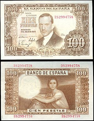 100 pesetas of Spain 1953