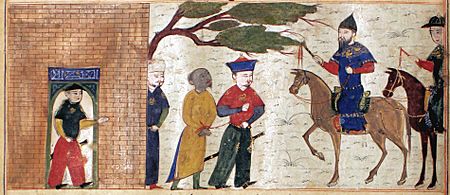 Captured Indian Raja Brought to Sultan Mahmud of Ghazni, Folio from a Majma al-Tavarikh (World Histories) MET AD-37.193a (detail)