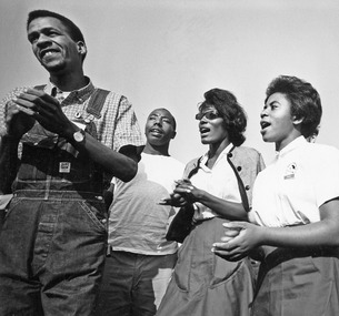 Civil Rights March on Washington, D.C. (Four young marchers singing.) - NARA - 542025