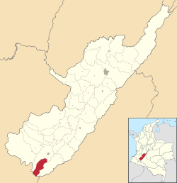 Location of the municipality and town of Palestina, Huila in the Huila Department of Colombia.