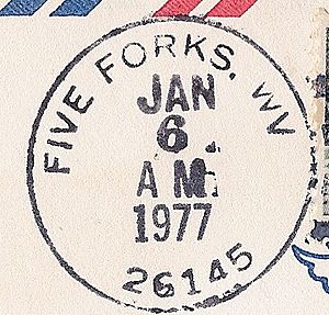 Five Forks West Virginia postmark with the retired 26145 ZIP Code